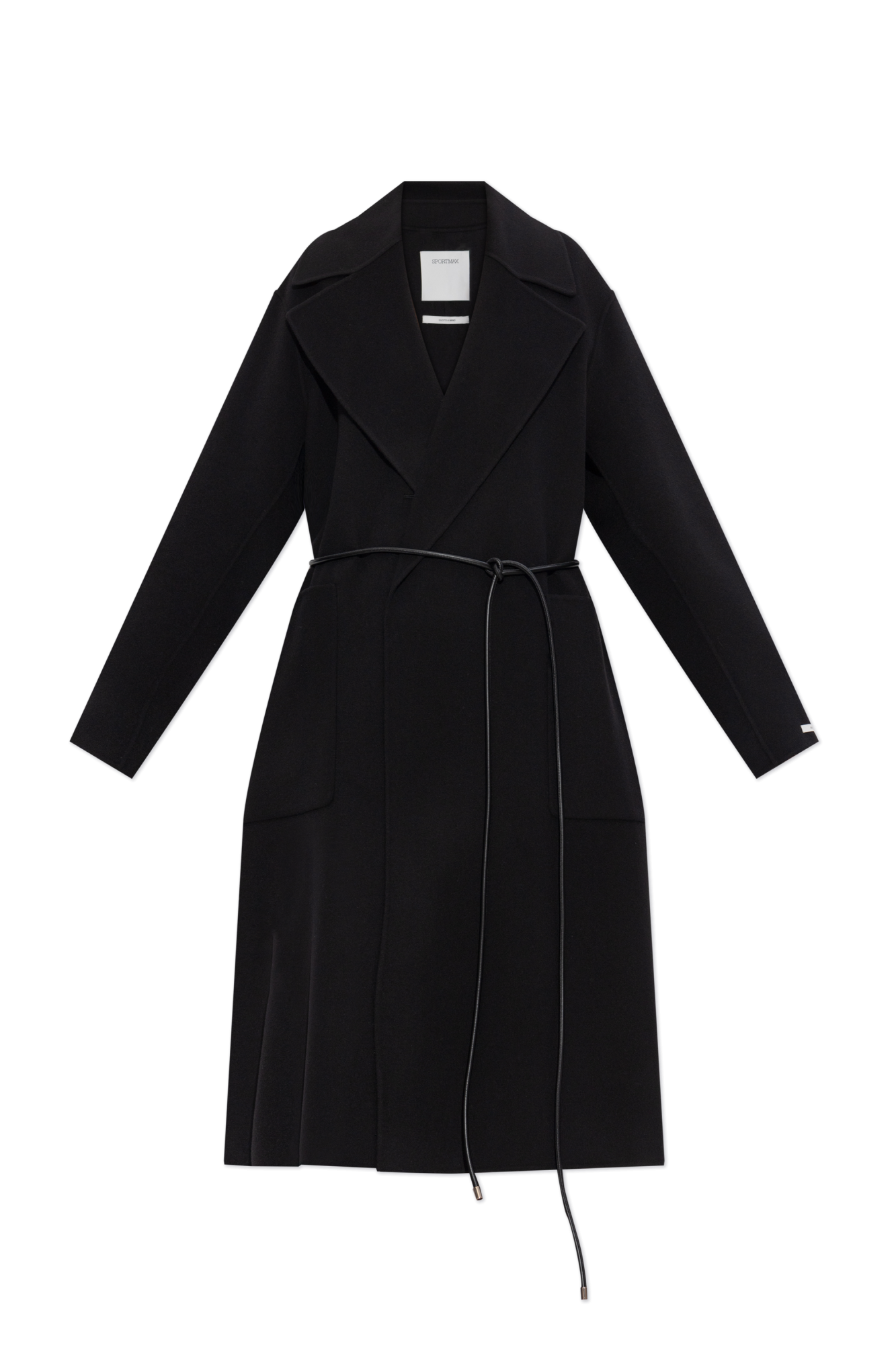 コート SPORTMAX BLACK WOOL ABATE COAT Sportmax Belted wool coat patch pockets | The Fashion Square